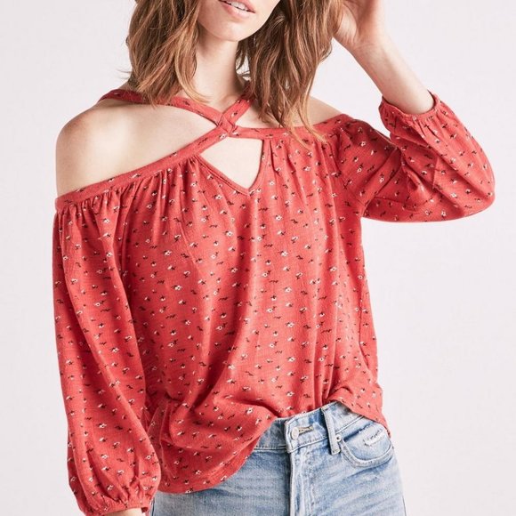 Lucky Brand Red Floral Ditsy Off Shoulder Top - Picture 1 of 9